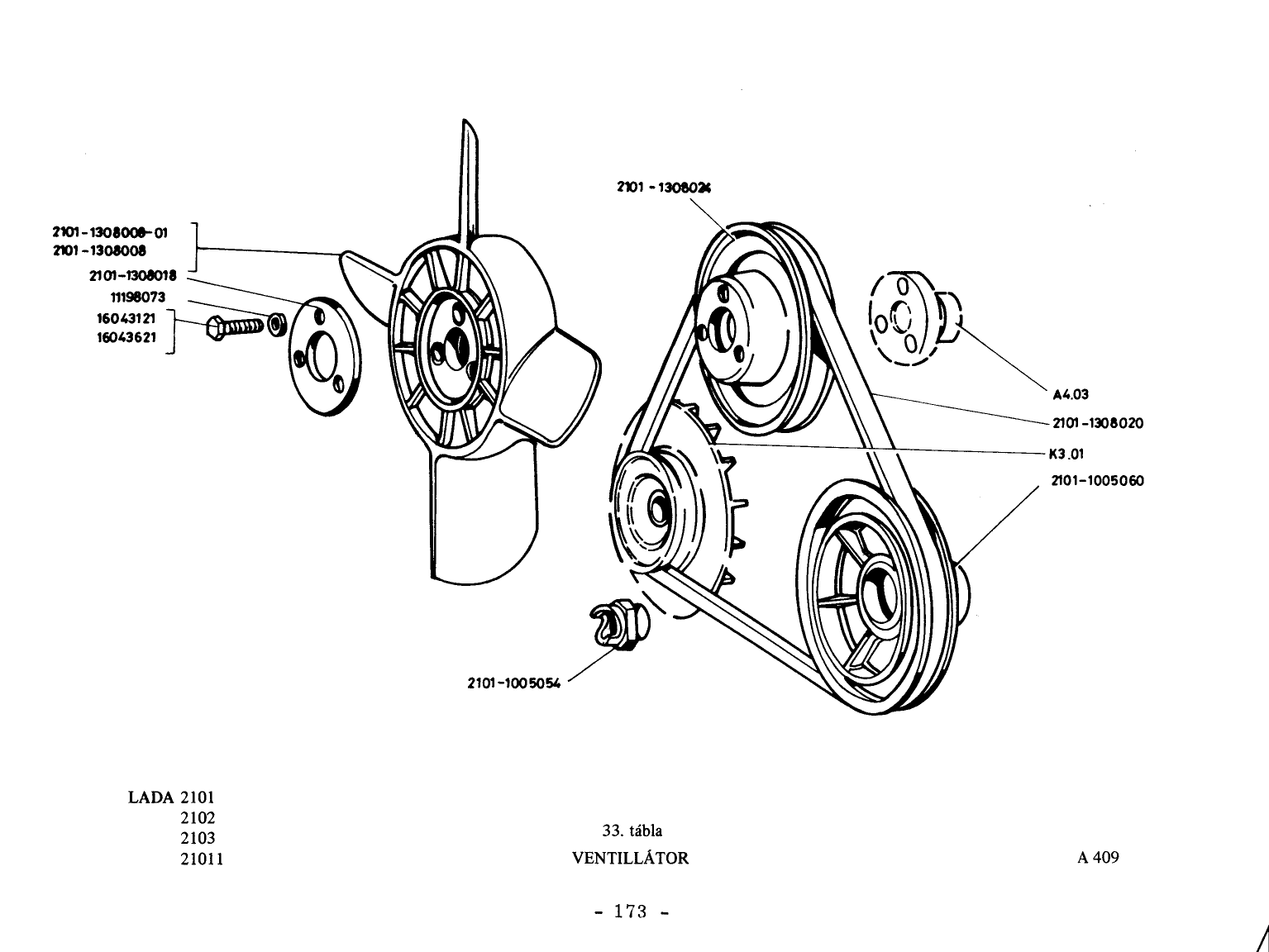 VAZ-2101 Ventilátor robbantott ábrája (162. oldal), 10 számozott alkatrész-jelöléssel