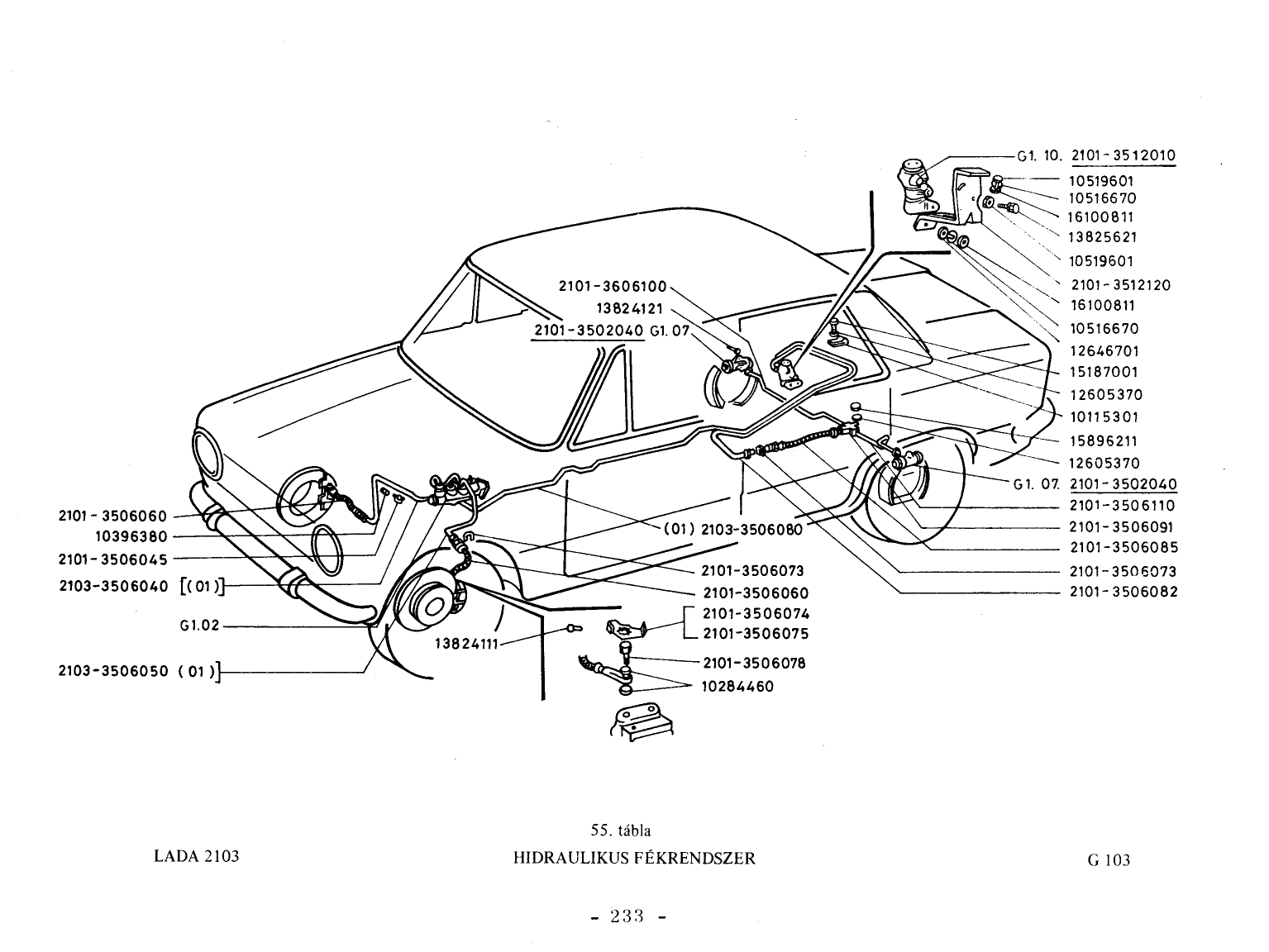 VAZ-2101 Hidraulikus fékrendszer robbantott ábrája (222. oldal), 37 számozott alkatrész-jelöléssel
