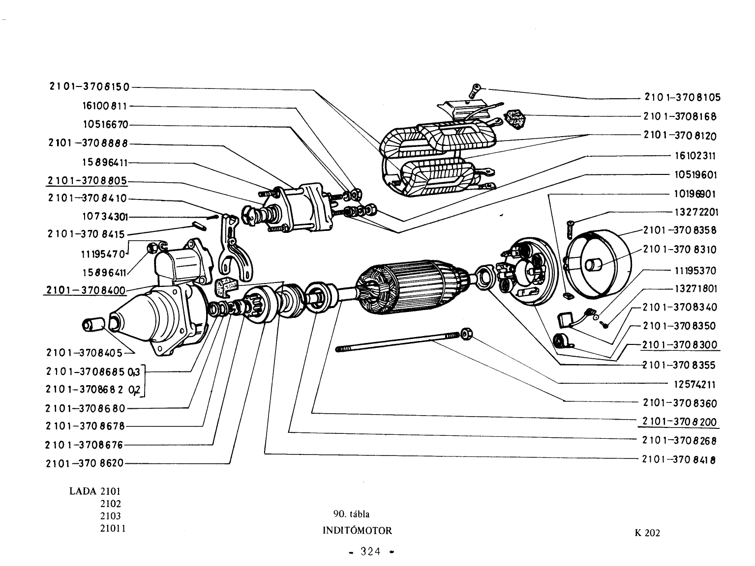 VAZ-2101 Indítómotor robbantott ábrája (313. oldal), 37 számozott alkatrész-jelöléssel