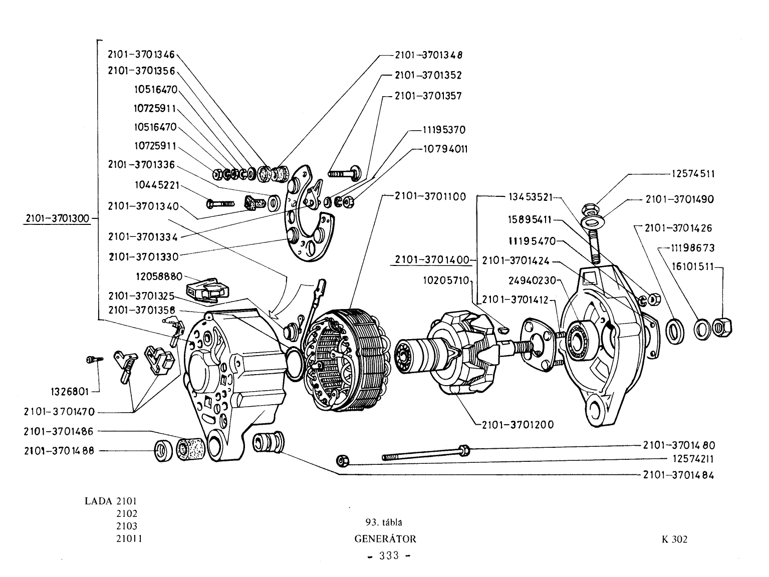 VAZ-2101 Generátor robbantott ábrája (322. oldal), 42 számozott alkatrész-jelöléssel