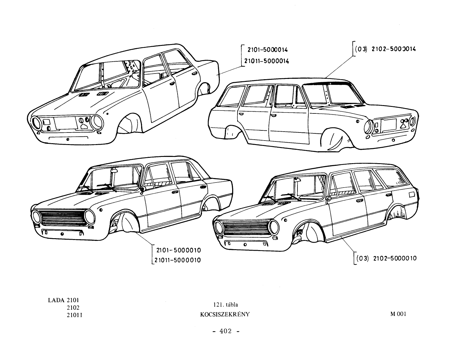 VAZ-2101 Kocsiszekrény robbantott ábrája (393. oldal), 6 számozott alkatrész-jelöléssel