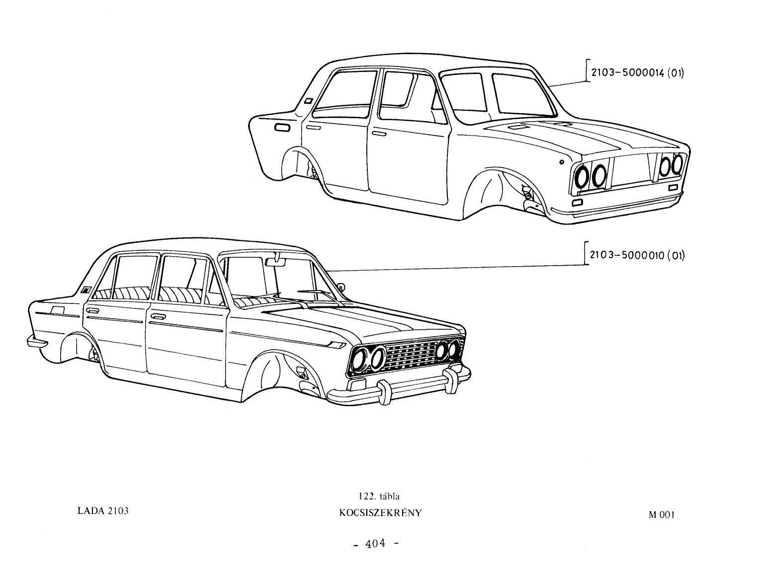 VAZ-2101 Kocsiszekrény robbantott ábrája (395. oldal), 2 számozott alkatrész-jelöléssel