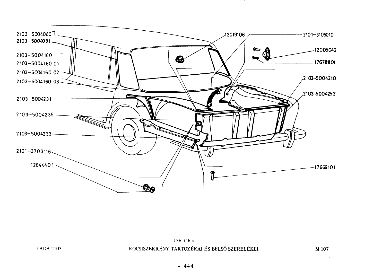 VAZ-2101 Kocsiszekrény tartozékai és belső szerelvényei robbantott ábrája (435. oldal), 18 számozott alkatrész-jelöléssel